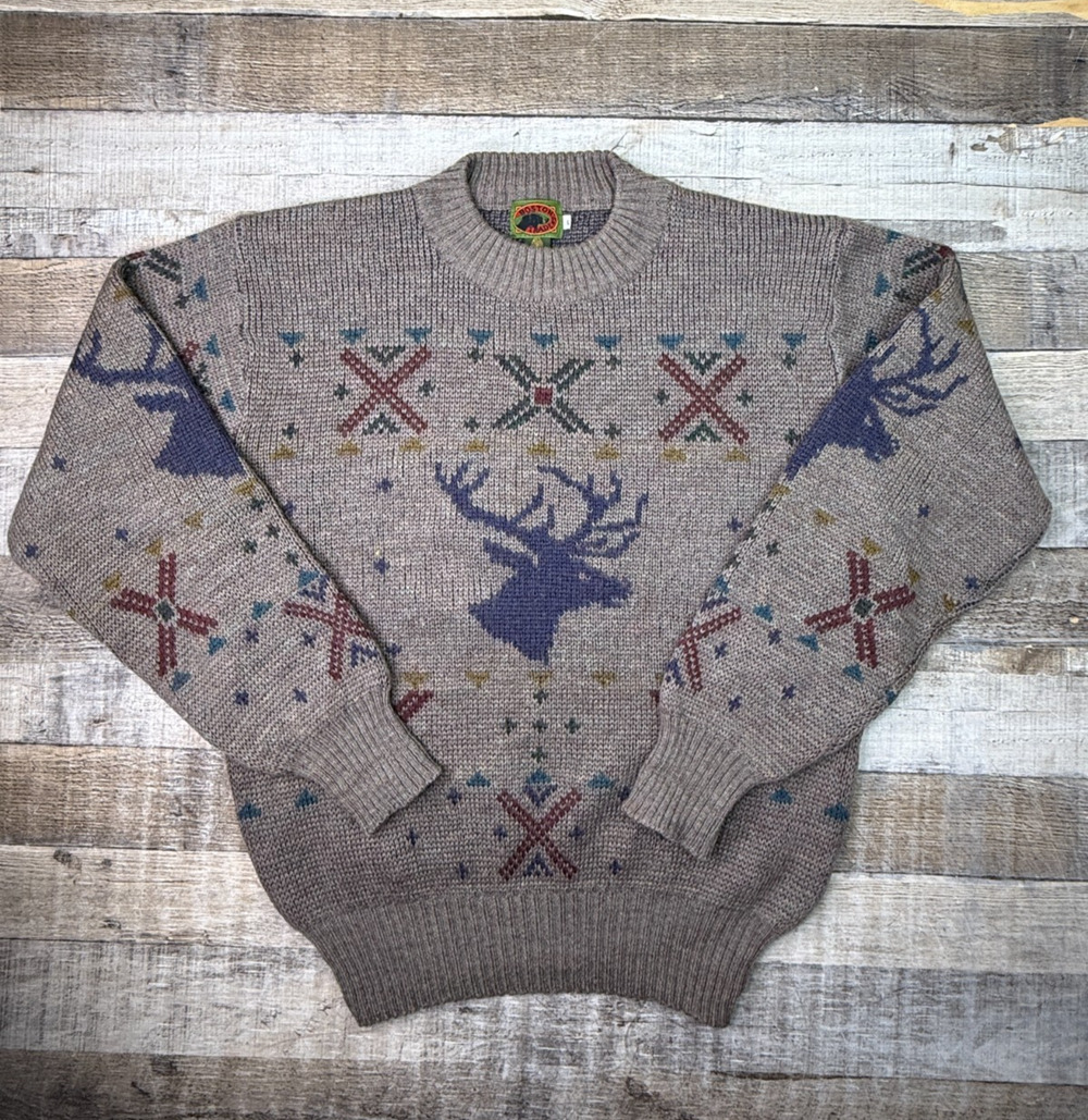 Boston Traders Wool Ski Sweater Mens Large Vintage Fair Isle Crewneck Brown